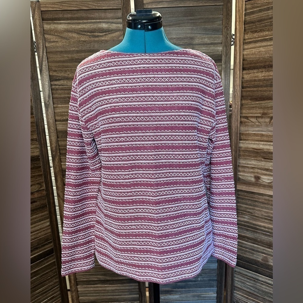 J. Jill Long Sleeve Boat Neck Red and White Embroidered Sweater